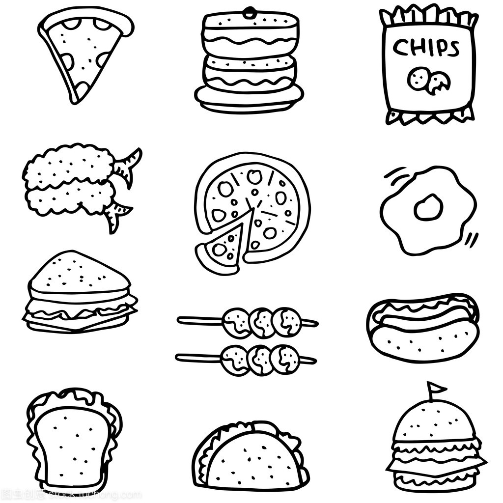 涂鴉的手畫食物組